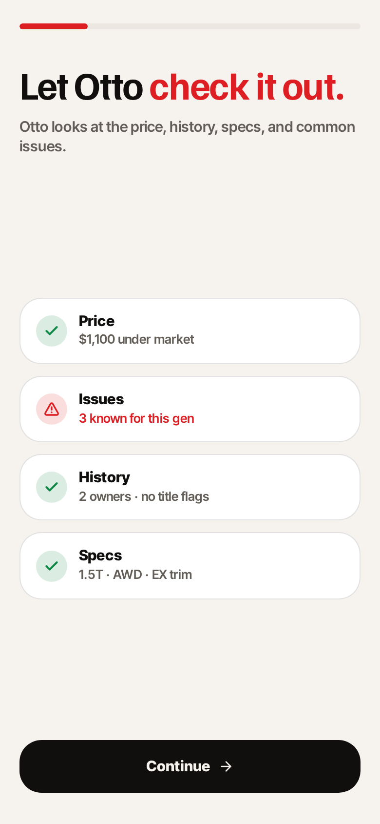 Otto checking price, issues, history and specs on a listing